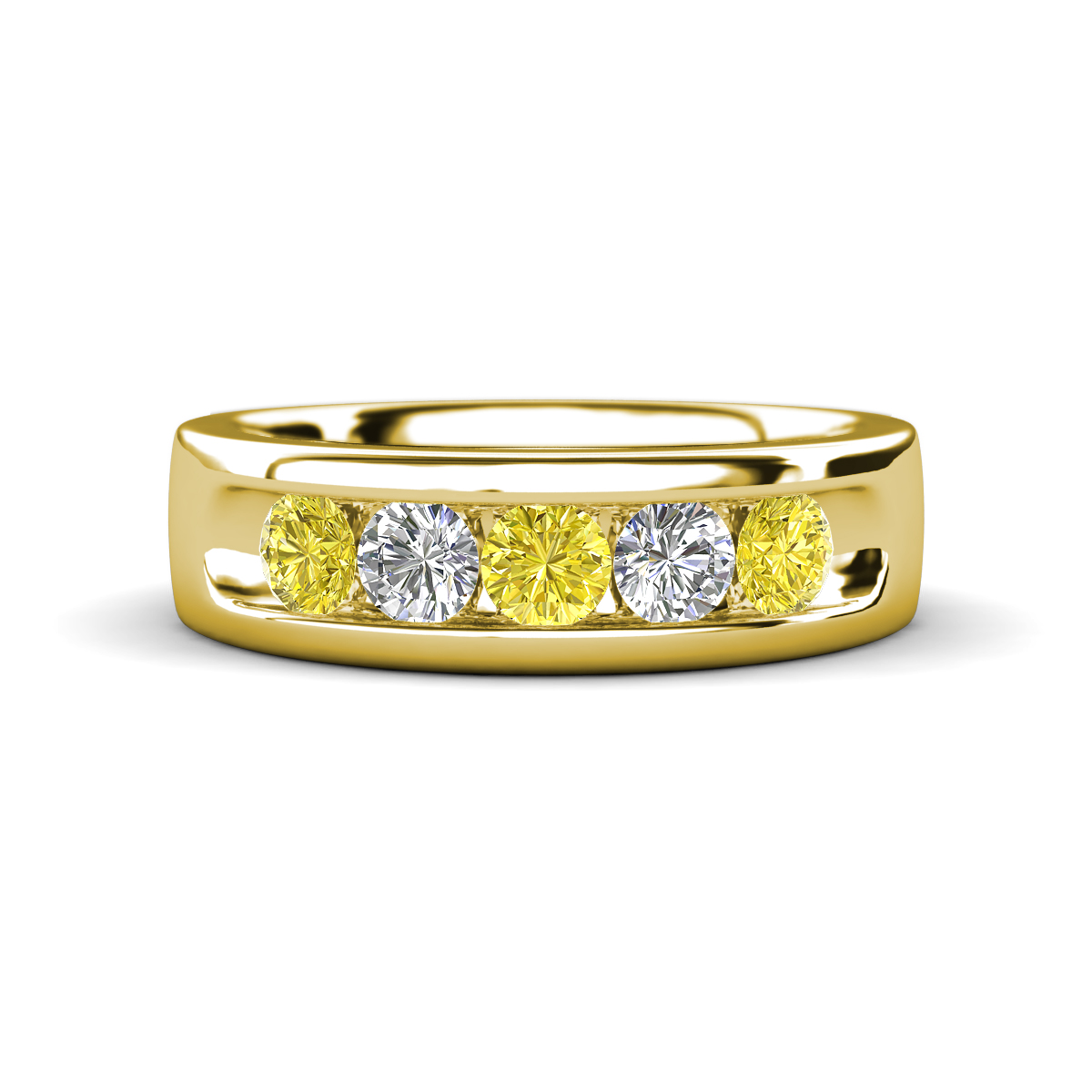 Irvin 0.75 ctw Yellow Diamond and Lab Grown Diamond 5 stone Comfort Fit Men Wedding Band (6 mm) 